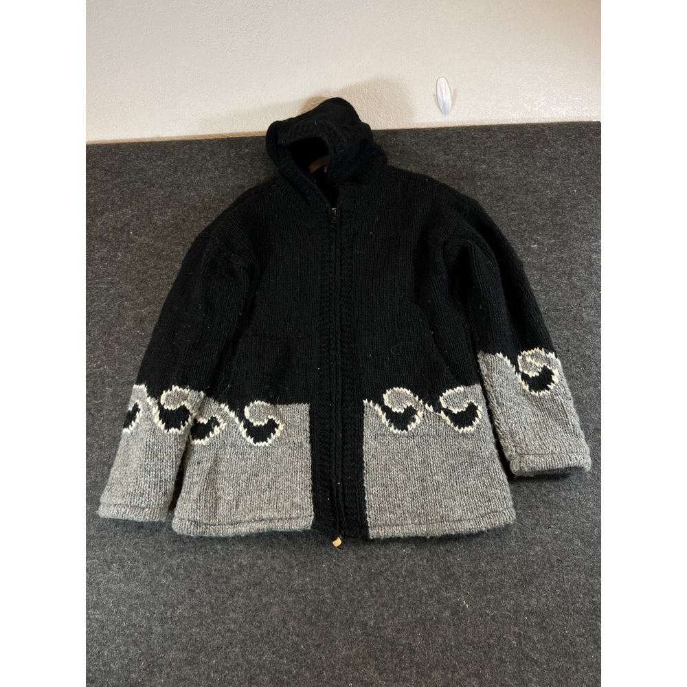 Vintage 90s Cowichan The Woollen Store Dingle Ireland Wool Hooded Zip XL Black